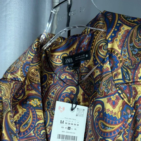 NWT Zara Woman PAISLEY PAJAMA SHIRT ZW COLLECTION Top Blouse Size M Medium - Picture 10 of 11